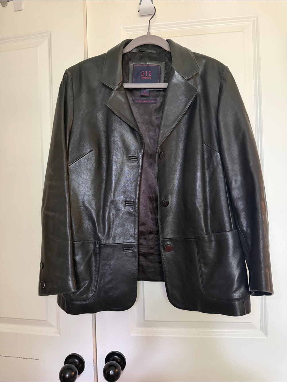 Vintage 212 America Black Italian Leather Blazer Jacket XL 90s Minimalist